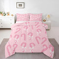 Feelyou Merry Christmas Comforter Set Toddler Size Pink Candy Cane Bedding Set for Kids Boys Girls Bow Duvet Quilt Bedroom Decor Microfiber 2 Pcs with 1 Pillow Cases