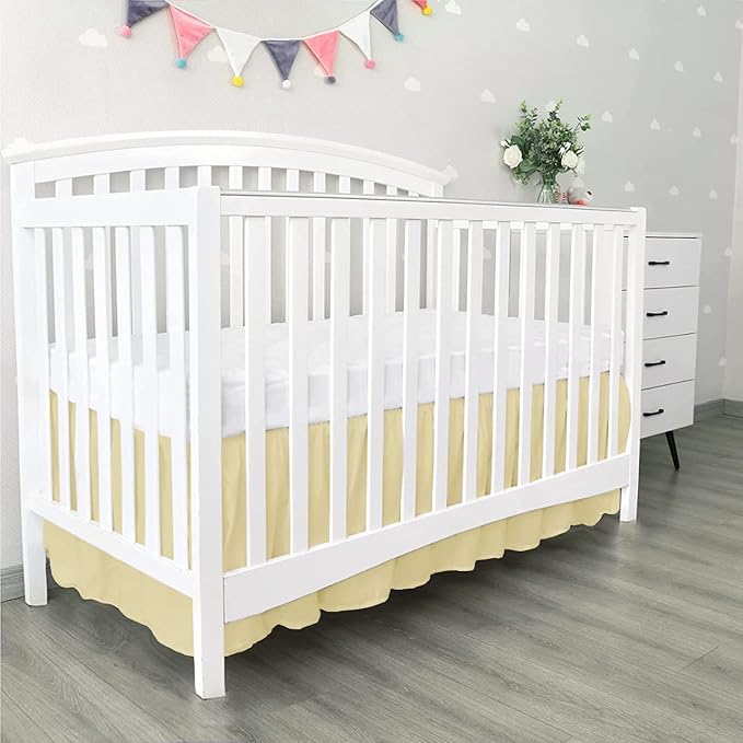 100% Egyptian Cotton, Nursery Crib Toddler (28" x 52" + 14") 800 Thread Count Crib Skirt Dust Ruffle, Bedding Skirts for Baby Boys or Girls, 14" Drop, Ivory Solid