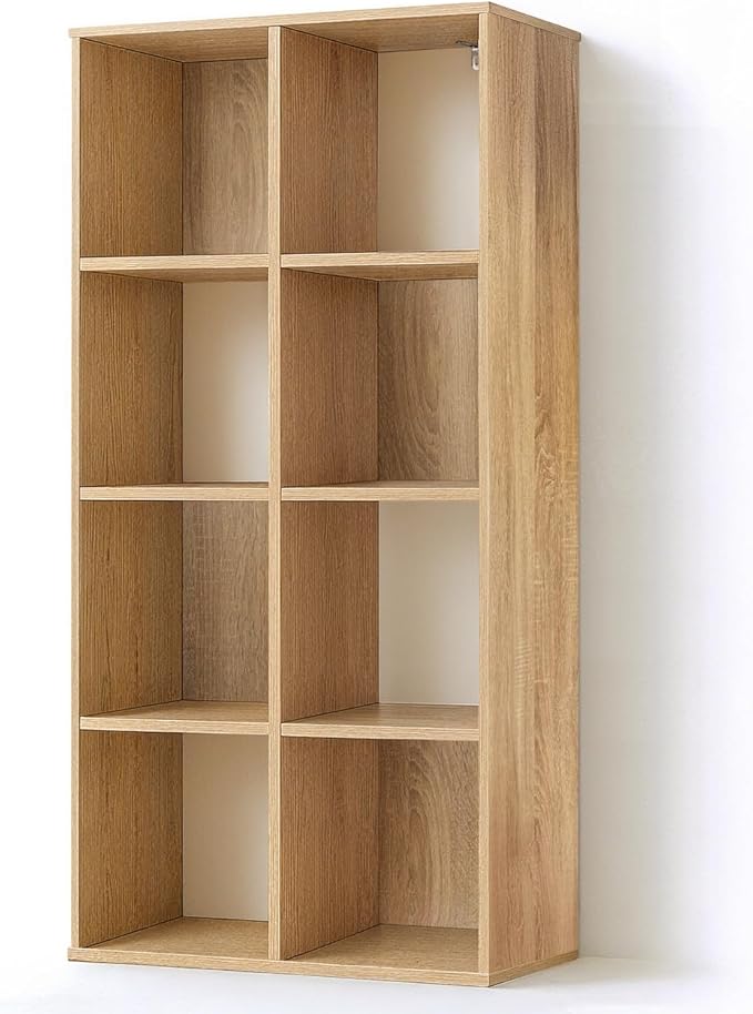 CAPHAUS 11-Inch Cube Storage Organizer Shelf, Home Storage Shelf Divider w/Back, 8-Cube Storage Bookcase, Natural Oak