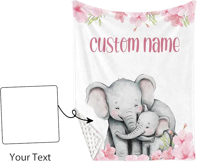 Custom Baby Crib Bedding Set,Personalized Name Pink Flower Elephant Nursery Bed Set 4 Piece,Baby Blanket Fitted Sheet Nursery Rug Wall Art Set,Custom Room Decor Idea Gift for Newborns Boys Girls