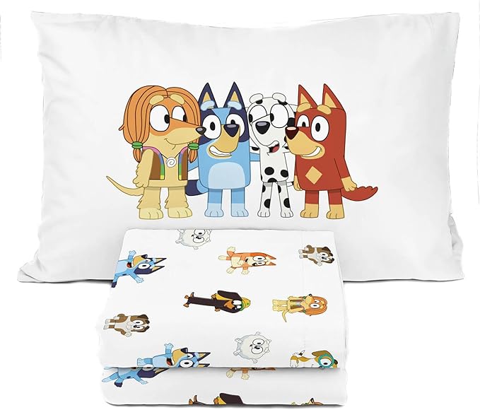 Bluey & Friends Toddler Sheet Set - 3 Piece Toddler Bedding Set Includes Pillow Cover - Super Soft Microfiber Sheets