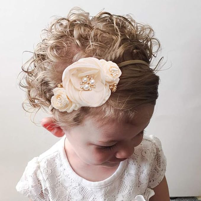 cherrboll 3pcs Baby Girl Flower Headbands, Super Soft & Stretchy Nylon Floral Hairbands for Newborn Toddler