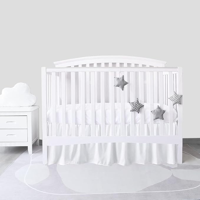 White Crib Bed Skirt 28" x 52" with 14" Drop - Dust Ruffle Crib Skirt with Split Corners - Soft Nursery Standard Crib Toddler Bedding Skirt for Baby Boys or Girls