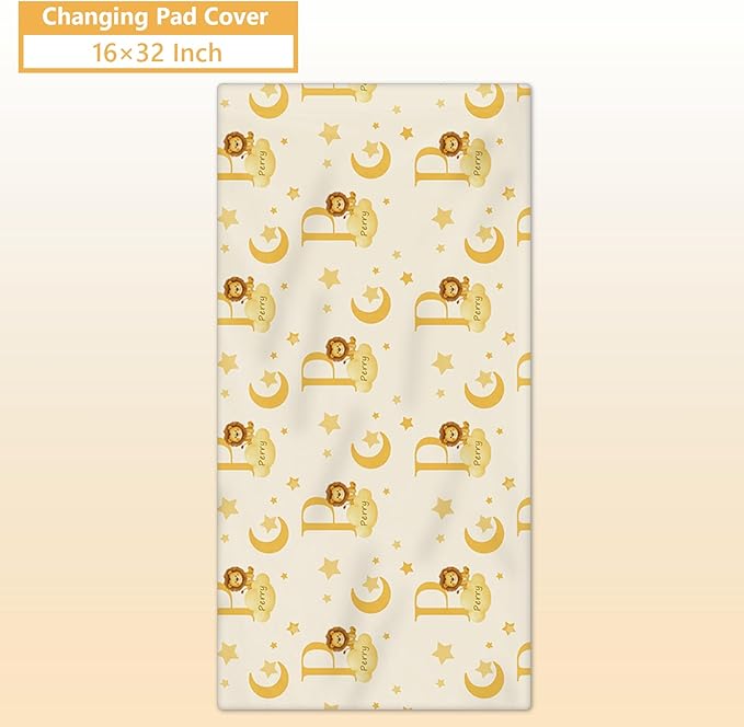 5 Piece Customized Crib Bedding Set for Boys & Girl- Custom Name Baby Crib Yellow Lion Nursery Bedding Set with Fitted Sheet, Soft Blanket, Rug, Personalized Gifts for Newborn Infant Toddler