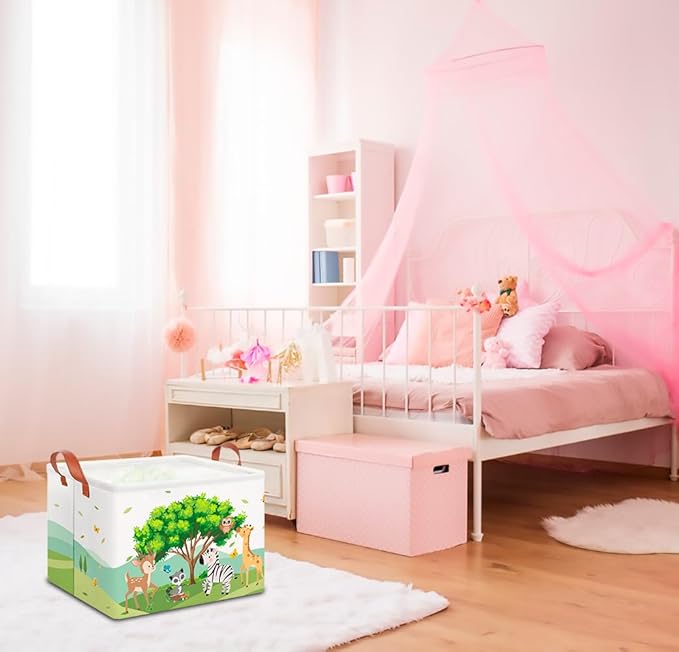 CLOCOR Rectangular Storage Basket Empty,Gift Basket,Waterproof Storage Bin with Handles,Room Decor(Woodland Animal)
