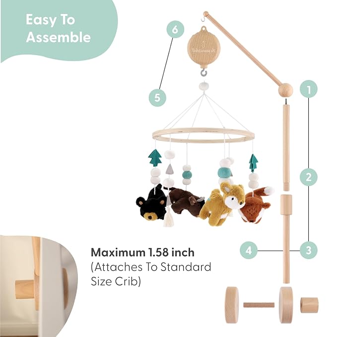 The Peanutshell Crib Mobile for Boys or Girls - Wooden Musical Baby Crib Mobile with 12 Lullabies, Western Woods Baby Western Woods Nursery Decor