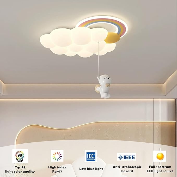 SOMINA Cloud Ceiling Light with Cartoon Animal Rainbow LED Milk White Design for Baby Girl Nursery Boys Bedroom Kids Room Childrens Chandelier Pendant Light