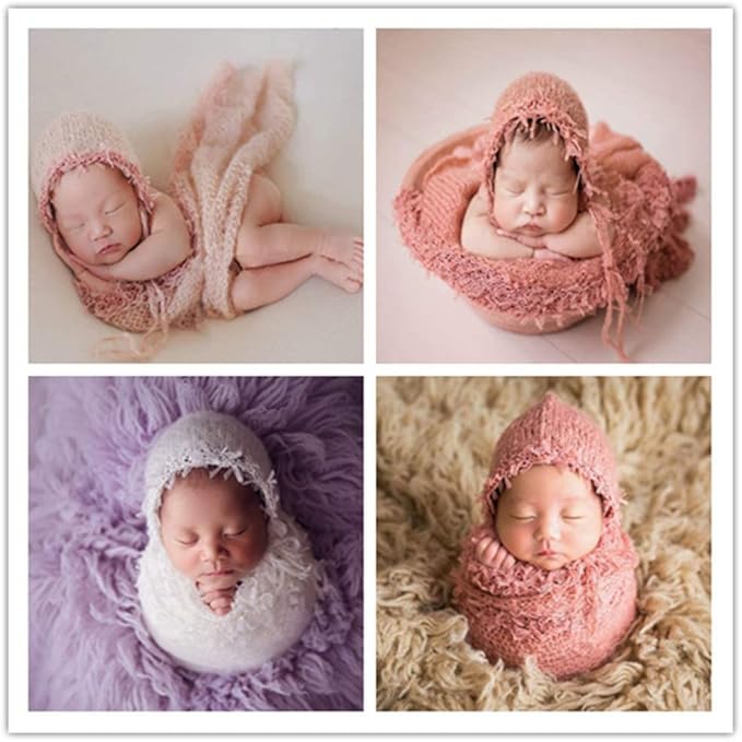 Vemonllas Newborn Infant Baby Boys Girls Photography Props Mohair Lace Hat and Wrap Blanket Cloth (White)