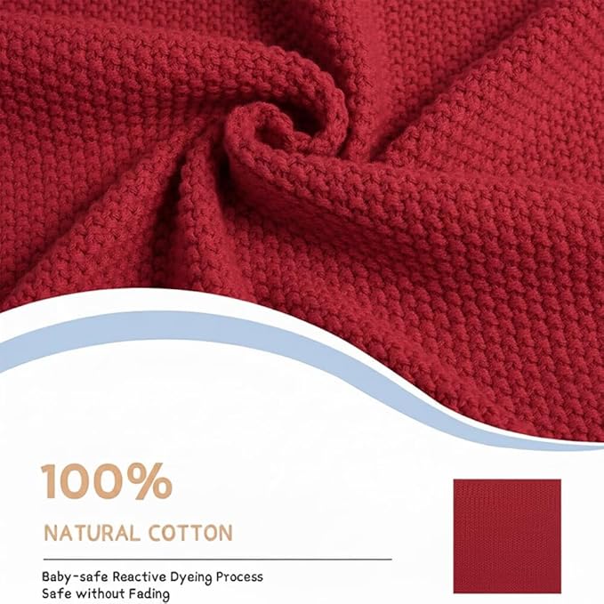 Baby Knit Blanket Soft Breathable Cotton Scallop Border Blankets Newborn Knitted Blanket Swaddle Blankets Gifts for Baby Newborn Toddler Shower Boy Girl New Mom Birthday Christmas Red 28x36