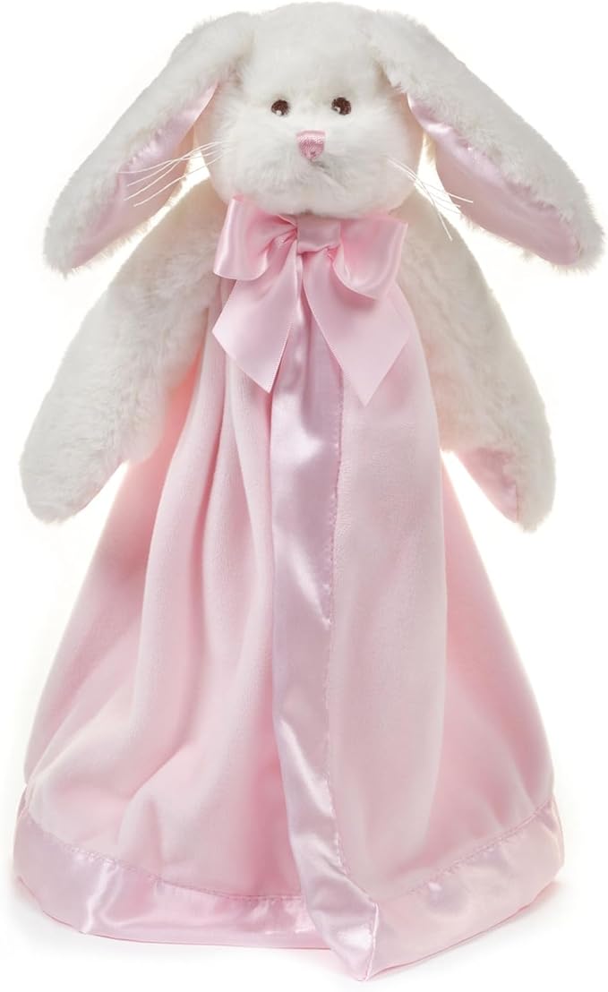 Bearington Baby Bunny Snuggler - 15 Inch Pink Rabbit Plush Stuffed Animal Security Blanket Lovey for Babies - Bunny Lovey Plush Blanket