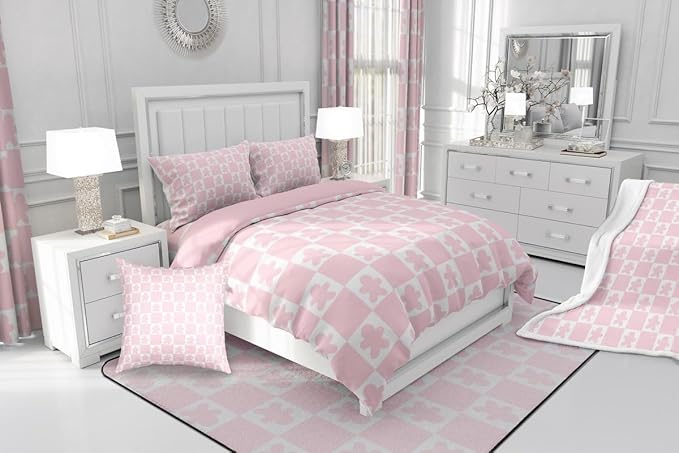 Feelyou Christmas Bedding Set Soft for Boys Girls,Checkered Comforter Set King Gingerbread Man Duvet Quilt Microfiber Xmas Decorations Bedroom Decor Pink 3 Pcs with 2 Pillow Cases Soft Lightweight