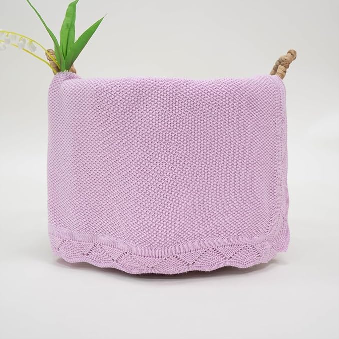 Baby Knit Blanket Soft Breathable Cotton Scallop Border Blankets Newborn Knitted Blanket Swaddle Blankets Gifts for Baby Newborn Toddler Shower Boy Girl New Mom Birthday Christmas Lilac 30x40