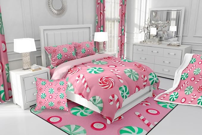 Feelyou Christmas Comforter Set Full Size Candy Bedding Set for Kids Boys Girls Xmas Theme Duvet Quilt Bedroom Decor Microfiber 3 Pcs with 2 Pillow Cases