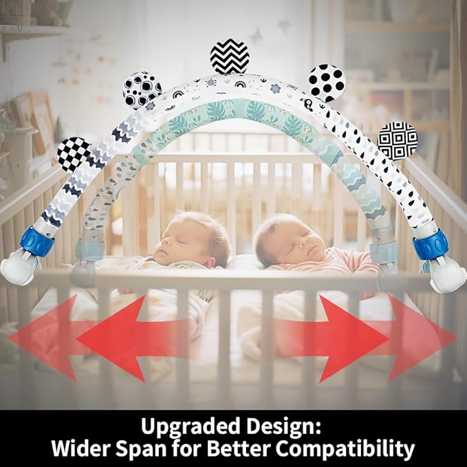 Baby Activity Travel Mobile Arch Bassinet Toy, Black and White High-Contrast Crib Toys, with Rattle and Book, Strolle,Pram and Crib Attachment with Hanging Toys (Ocean)