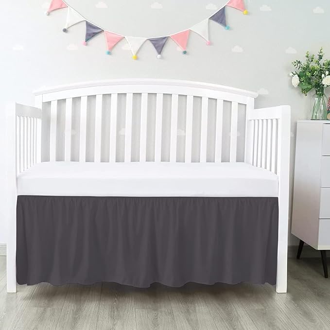100% Egyptian Cotton, Nursery Crib Toddler (28" x 52" + 16") 800 Thread Count Crib Skirt Dust Ruffle, Bedding Skirts for Baby Boys or Girls, 16" Drop, Dark Grey Solid
