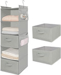 MAX Houser 5 Tier Shelf Hanging Closet Organizer, Cloth Hanging Shelf with 2 Sturdy Hooks for Storage, Foldable (Light Grey-D2)