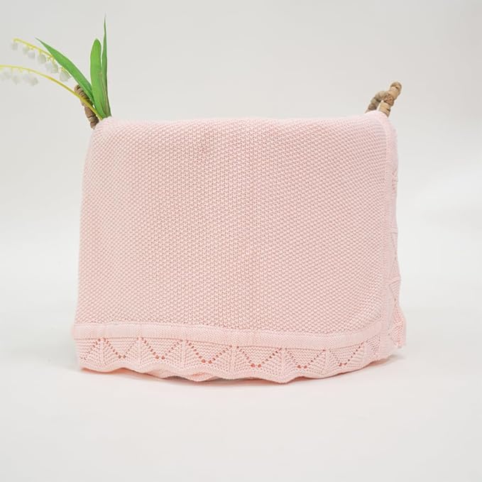 Baby Knit Blanket Soft Breathable Cotton Scallop Border Blankets Newborn Knitted Blanket Swaddle Blankets Gifts for Baby Newborn Toddler Shower Boy Girl New Mom Birthday Christmas Pink 30x30