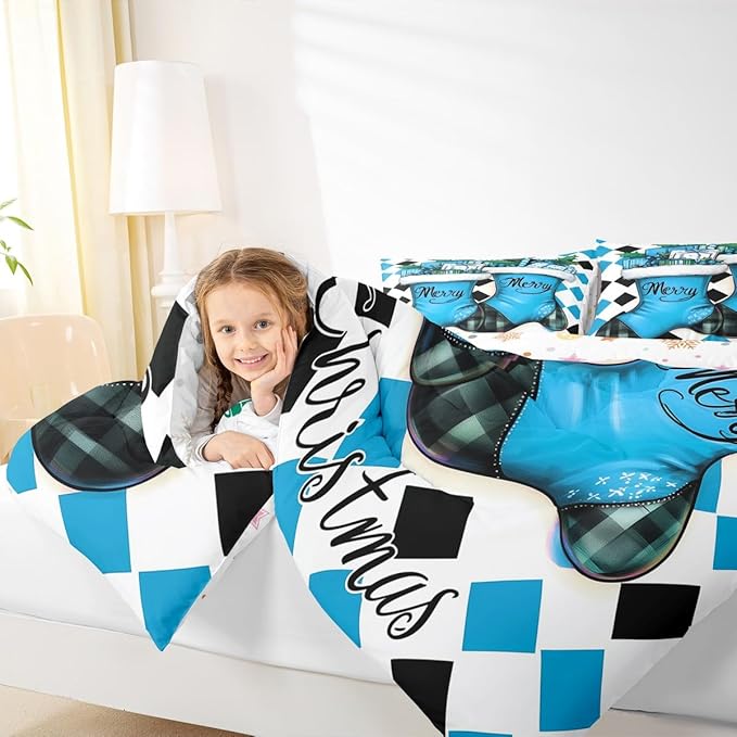 Feelyou Merry Christmas Kids Comforter Set Twin Size Cartoon Shoes Bedding Set Duvet Quilt for Kids Boys Girls Bedroom Winter Decor Microfiber Ultra Soft Breathable