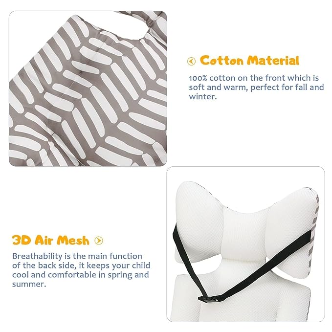 Baby Stroller Seat Liner Toddler Seat Stroller Cushion Pad Soft and Breathable 3D Air Mesh Cooling Pram Pushchair Seat Liners Universal for Infant （Gray White Geometry）