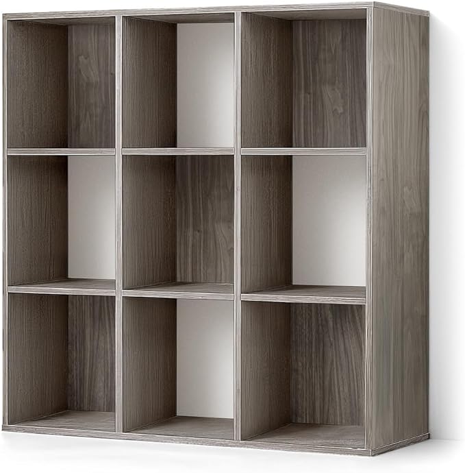 CAPHAUS 11-Inch Cube Storage Organizer Shelf, Home Storage Shelf Divider w/Back, 9-Cube Storage Bookcase, Dark Grey