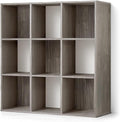 CAPHAUS 11-Inch Cube Storage Organizer Shelf, Home Storage Shelf Divider w/Back, 9-Cube Storage Bookcase, Dark Grey