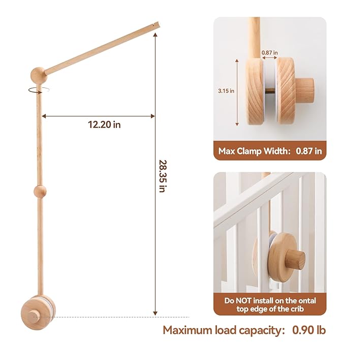 Baby Crib Mobile Holder - Wooden Mobile Arm for Crib,Crib Mobile Arm,Mobile Crib Hanger (Wooden Arm)