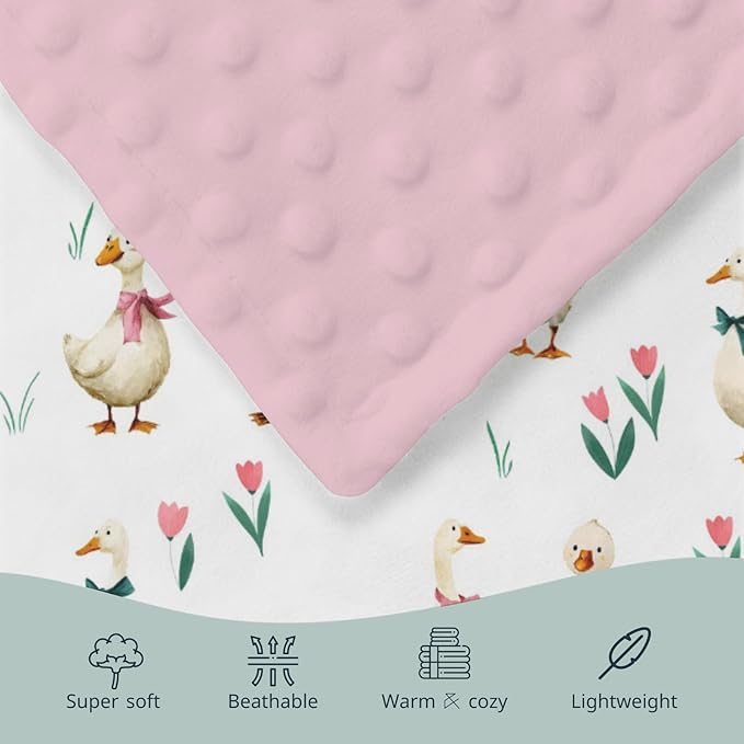 HawSkgFub Goose Pink Bow Ribbon Mink Baby Blankets with Dotted Backing Girls Shower Gift, Farm Animal Tulip Flower Double Layer Nursery Swaddle, Soft Newborn Infant Toddler Bed Crib Bedding 30 x 40