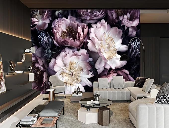 XMPMBM-Purple Peony Floral Fabric Wallpaper Living Room Bedroom Bathroom Wall Mural-W 88" X H 59"（36 Square Foot）
