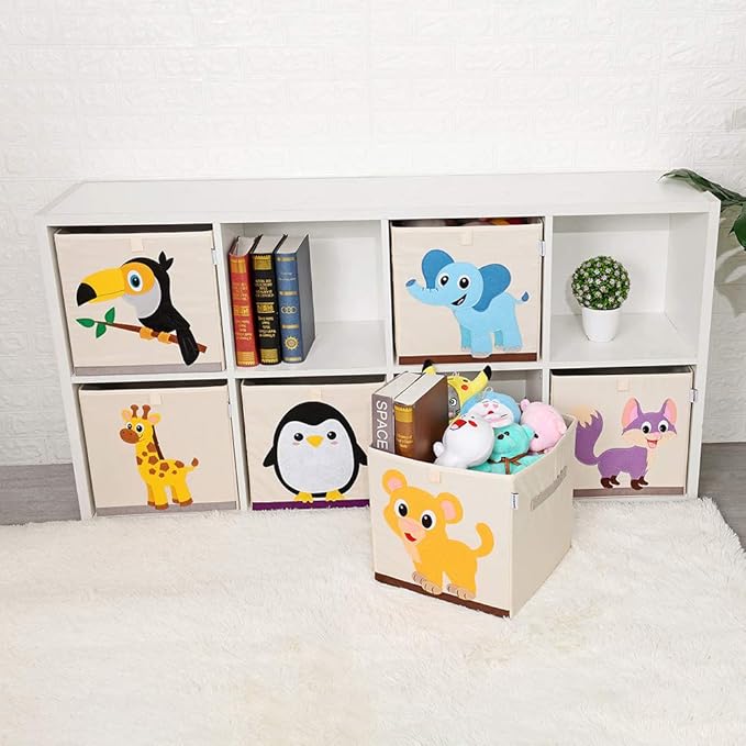 CLCROBD Foldable Animal Cube Storage Bins Fabric Toy Box/Chest/Organizer for Kids Nursery, 13 inch (Baby Lion)