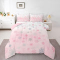 Feelyou Pink Snowflake Comforter Set King, Glitter Snowflake Comforter for Boys Girls Winter Theme Bedding Set Winter Holiday Duvet Set Decorative 3Pcs