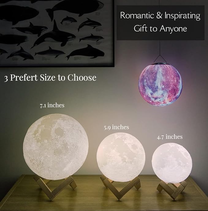 Moon Lamp, Moon Light, Moon Decorations, Cool Lamp, Moon Lamps for Adults, Decor for Boys, Thanksgiving, Christmas, 7.1 Inch, 16 Color Led