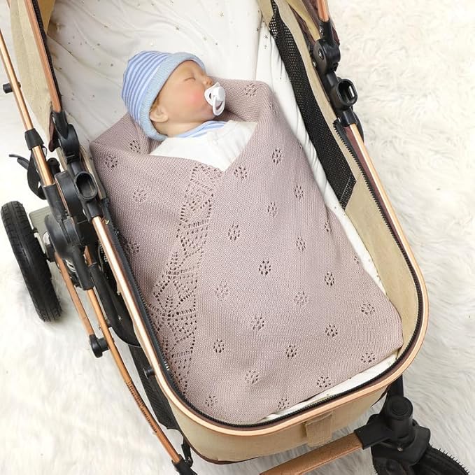 LAWKUL Cellular Blanket Baby 100% Cotton Soft Newborn Babe Knit Blankets Classic Florals for Boy Girls Lavender 100x80cm