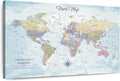 ElephantStock - Push Pin Travel Map World I Wall Art - Horizontal Canvas Wall Art - Living Room Wall Decor - Printmaking Map Canvas Art - Blue And Beige Decor - 39" x 26"