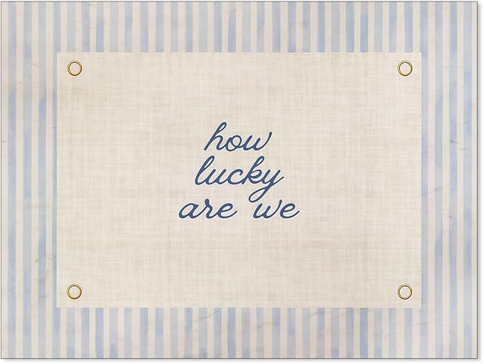 YYS How Lucky Are We Quote Wall Art Navy Blue Positive Affirmations Poster Trendy Minimalist Aesthetic Canvas Prints for Dorm Bedroom Wall Decor 08x10 inch Unframed