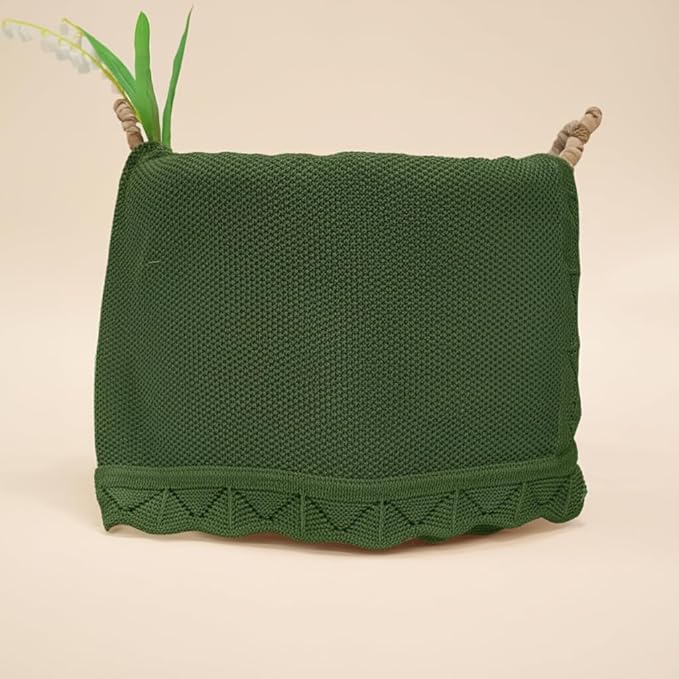 Baby Knit Blanket Soft Breathable Cotton Scallop Border Blankets Newborn Knitted Blanket Swaddle Blankets Gifts for Baby Newborn Toddler Shower Boy Girl New Mom Birthday Christmas Green 30x30