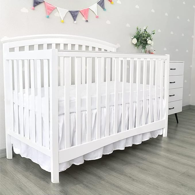 100% Egyptian Cotton, Nursery Crib Toddler (24" x 38" + 10") 800 Thread Count Crib Skirt Dust Ruffle, Bedding Skirts for Baby Boys or Girls, 10" Drop, White Solid