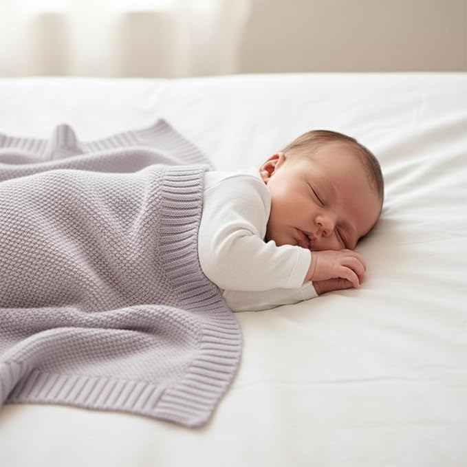 Baby Knit Blanket Soft Cotton Lightweight Newborn Blanket for Crib Stroller Toddler Nursery Shower Gift Cozy Breathable Travel Swaddle Wrap Lilac 30 x 30 Inches