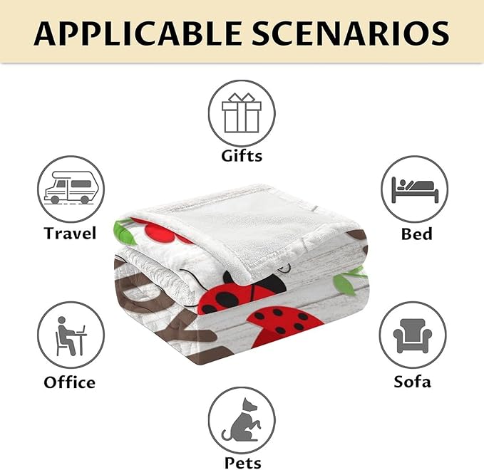 Ladybug Throw Blanket - 60 x 80 Inches Grey Aesthetic Gifts Stuff for Women - Soft Lightweight Blankets for Bed, Living Room