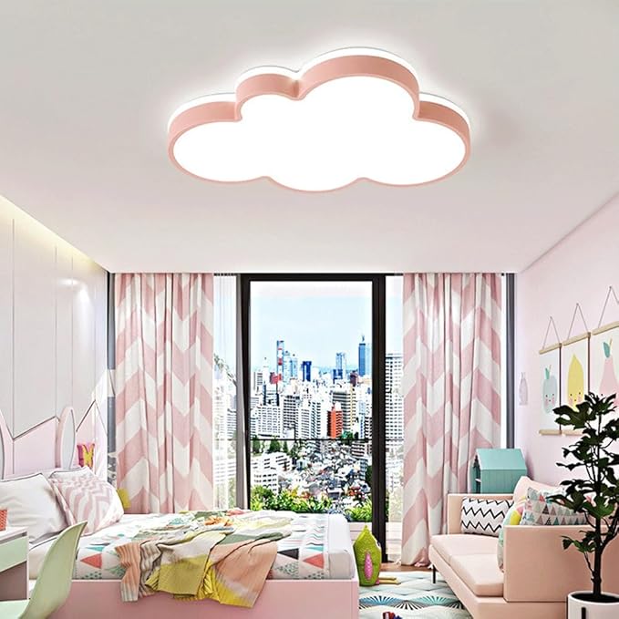 Cute Cloud LED Ceiling Light Fixture, Blue & White Flush Mount Lamp, Modern Eye-Caring Lighting for Kids’ Bedroom, Nursery, Baby Room, Playroom Decor(Red,48cm)