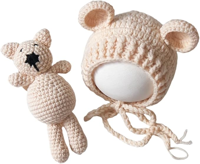 Zeroest Newborn Baby Boy Girl Photography Props Bear Hat Outfits Crochet Kint Handmade Cap Set for Newborn Photo Shoot