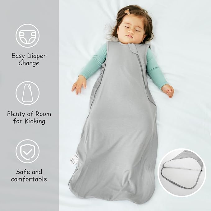 Supersoft Rayon Made from Bamboo Sleep Sack 12-18 Months 0.5 Tog Lightweight Toddler Sleep Sack Baby Wearable Blanket with 2-Way Zipper Summer Unisex Sleeping Bag for Babies (2 Pack) Green & Gray