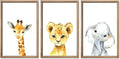 YWJKWLGS Baby Safari Nursery Wall Decor 16"x24" Set of 3 Cute Animal Giraffe Elephant Lion Prints Sign Wood Framed for Children's Room Wall Art (Wood)