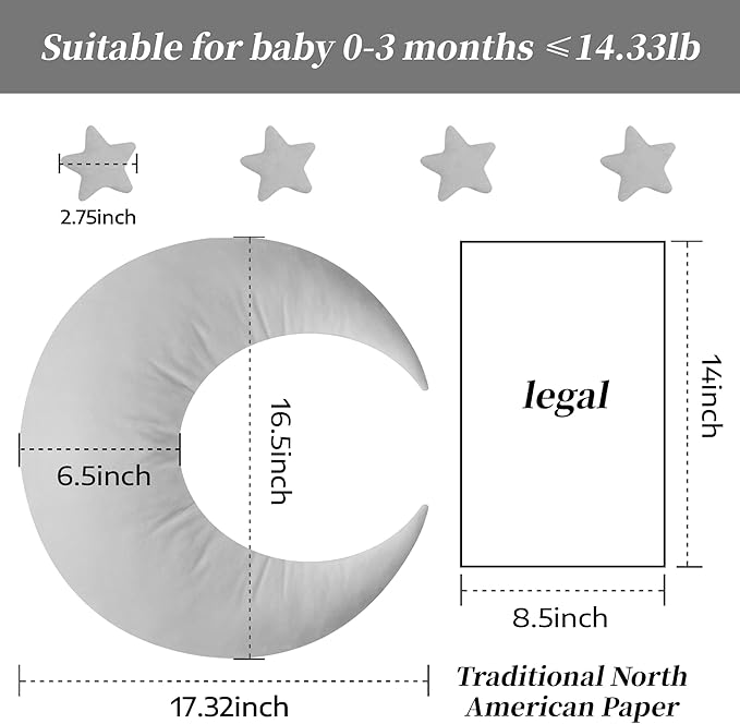 IGMaryBox Baby Moon Star Pillow Infant Posing Pillow Newborn Photography Prop Newborn Photography Posing Pillows Grey