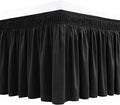 Biscaynebay Wrap Around Bed Skirts for Queen Beds 17" Long Drop, Black Adjustable Elastic Dust Ruffles Easy Fit Wrinkle & Fade Resistant Silky Luxurious Fabric Solid Machine Washable