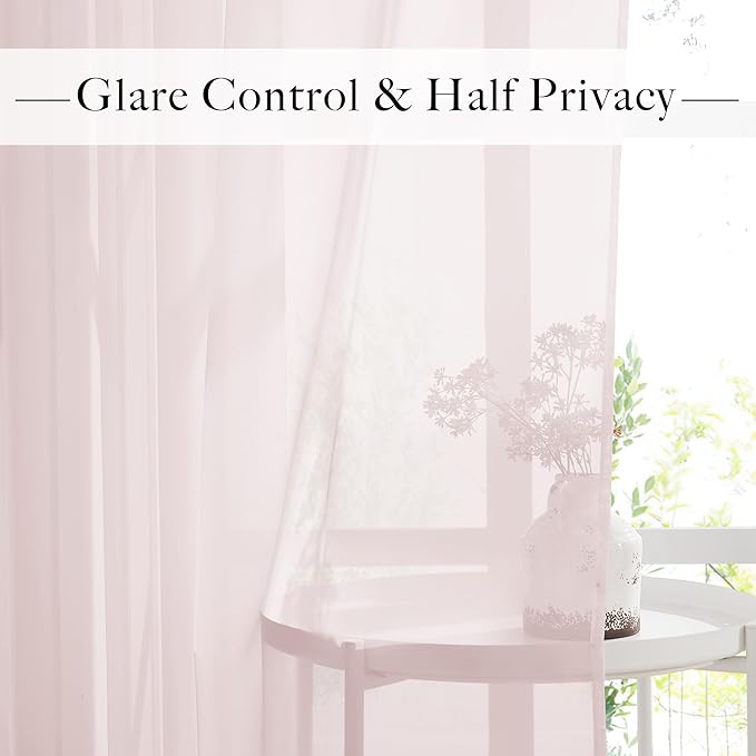 RYB HOME Light Filtering Curtains 90 Inches Long, Grommet Top Voile Airy Light Filtering Drapes Sheer Window Curtains for Living Room Kitchen Bedroom, Peach Blush, 54" W x 90" L, 4 Pieces