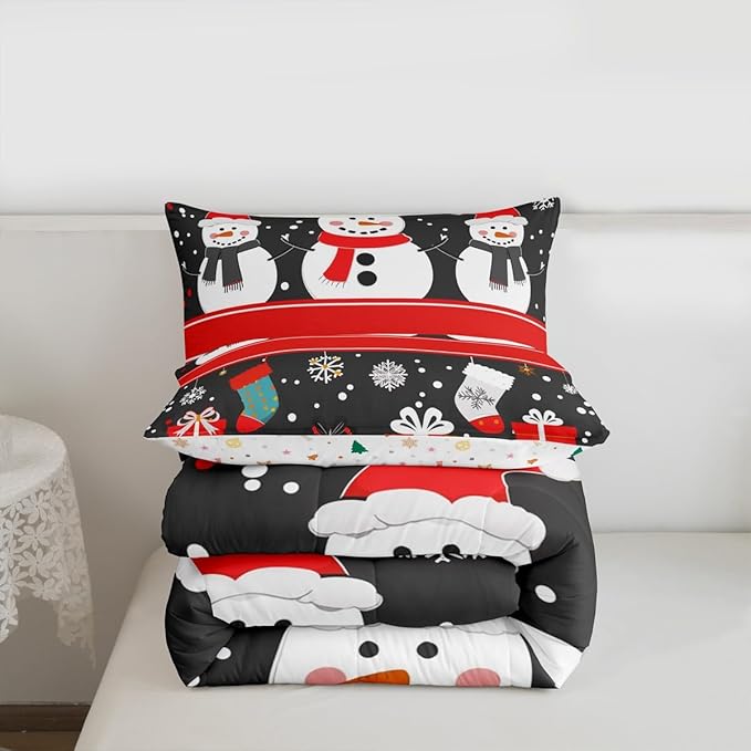 Feelyou Christmas Comforter Set Full Size Snowman Bedding Set for Kids Boys Girls Snowflake Duvet Quilt New Year Gift Bedroom Decor Microfiber 3 Pcs with 2 Pillow Cases