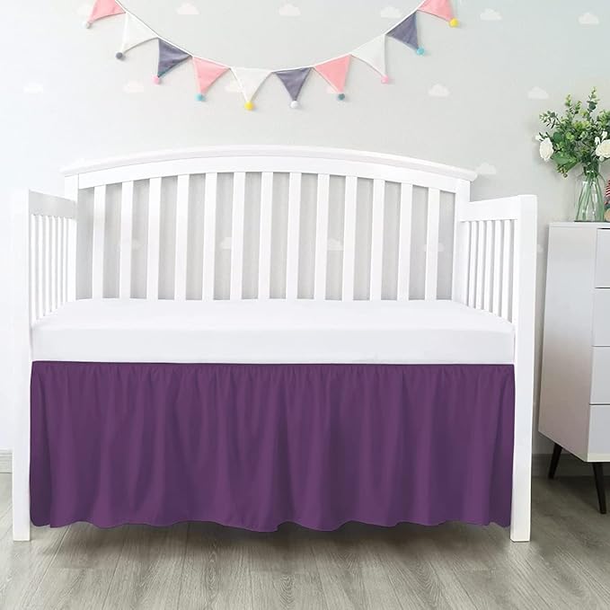 100% Egyptian Cotton, Nursery Crib Toddler (28" x 52" + 14") 800 Thread Count Crib Skirt Dust Ruffle, Bedding Skirts for Baby Boys or Girls, 14" Drop, Plum Solid