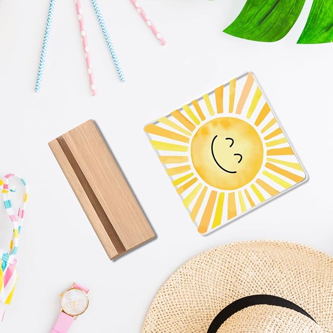 Sunshine gifts Inspirational Sun Sunshine Acrylic Sign Desk Decor, Pop Smiles Rustic Farmhouse Wooden Block Sign Decorations for Home Office Girls Dorm Room Nursery Playroom Wall Tabletop Shelf Decor