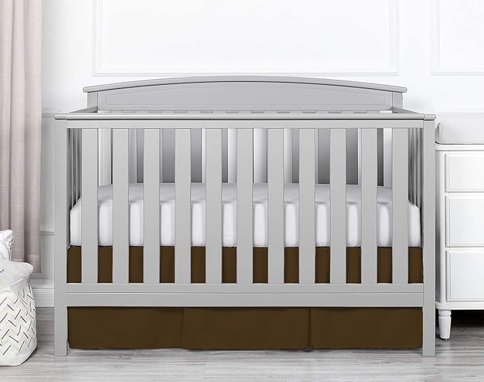 Box Pleated Mini Crib Bed Skirt Premium 100% Cotton 800 Thread Count Nursery Crib Toddler Bedding Crib Bedskirt for Baby Boys or Baby Girls, (24" x 38") + 10" Drop Lenght - Chocolate Solid