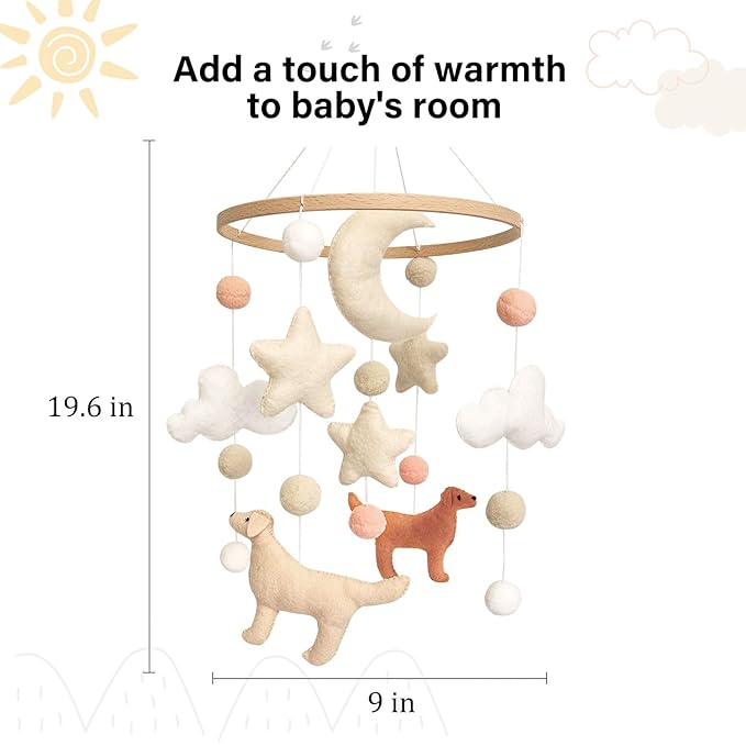 Dog Theme Baby Mobile, Mobile for Crib, Crib Mobile for Boys and Girls, Nursery Mobile for Bassinet, Pack and Play, Dog, Moon, Cloud, Star